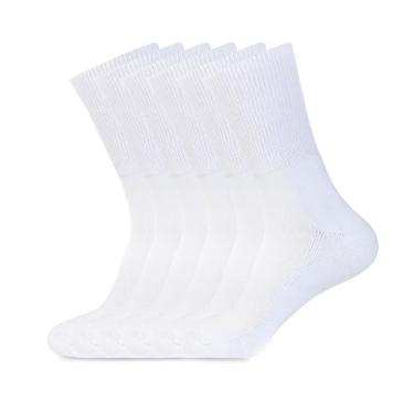 Imagem de 1SOCK2SOCK Pacote com 6 meias para diabéticos, terapêuticas, não vinculativas, circulatórias, macias e acolchoadas, Branco, X-Large