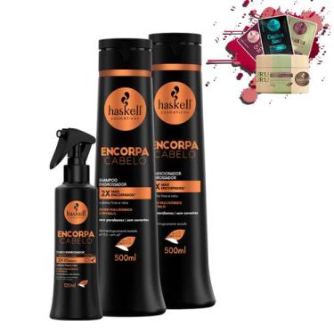 Imagem de Kit Haskell Shampoo Condicionador Encorpa 500ml + Fluido