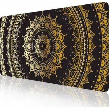 Imagem de Mouse pad grande estendido para jogos com bordas costuradas, base de borracha antiderrapante à prova d'água para escritório, computador, teclado, laptop e mesa de casa, padrão mandala de 90 x 40 cm