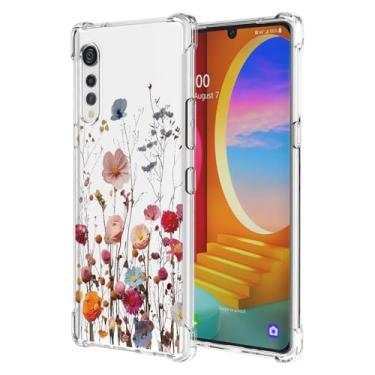 Imagem de RRXSYXL Capa de veludo LG, capa LG Velvet 5G com estampa floral transparente, capa macia à prova de choque para LG Velvet, veludo 5G, linda flor