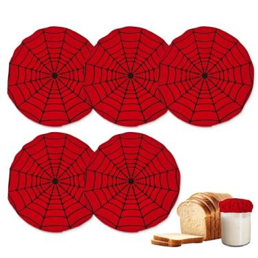 Imagem de Tampas de pote para iniciantes Sourdough, pacote com 5 tampas de pano vermelho reutilizáveis de teia de aranha para frascos de 7,5 a 10 cm, ideal para kefir de kombucha ou fermentação de queijo