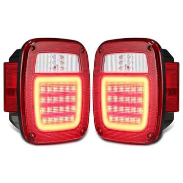 Imagem de Partsam Conjunto de 2 peças de luzes traseiras de LED, combinação traseira, parada, giro, halo, brilho, com luz de licença de marcador reverso para Wrangler TJ YJ CJ Série F Caminhões Flatbed Trucks