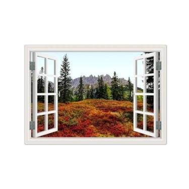 Imagem de Vista da Janela Paisagem Pintura em Tela-Montanha Árvore-Impressão Lona Arte Parede Natural-Decoração Sala Estar 50x70cm Sem Moldura