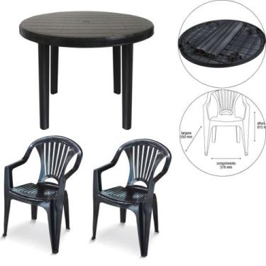 Imagem de 2 Cadeira Poltrona 1 Mesa Redonda Para Área De Lazer Preta - Arqplast