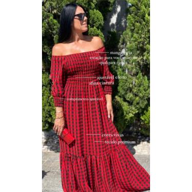 Imagem de Vestido xadrez manga longa plus size feminino ajustável ao corpo adult