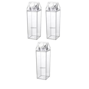 Imagem de Kit 4 Garrafas de Acrílico 1L Resistente Geladeira Água Suco Leite Chá Caixa Com Tampa Bebida Frasco(Kit 3 Garrafas)