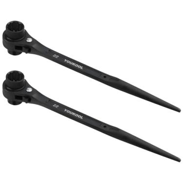 Imagem de YOUKOOL Pacote com 2 unidades de 19 mm x 22 mm OU 3/10.2 cm × 7/20.3 cm de catraca e chave de engate – Soquete de extremidade dupla de 12 pontos, ferramenta de andaime de aço Cr-V resistente, preto