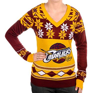 Imagem de FOCO Suéter feminino Cleveland Cavaliers com gola V grande logotipo pequeno