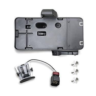 Imagem de MITZONE Conjunto de suporte de moldura de placa de licença reserva com lâmpada de luz preta traseira compatível com acessórios Jeep Wrangler JK 2007-2018 substitui # 68064720AA