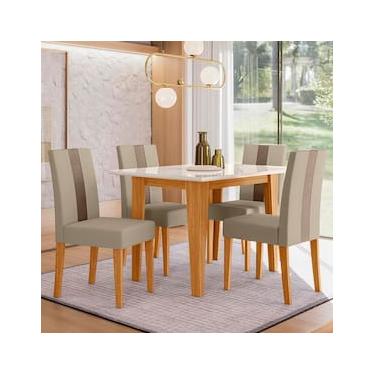 Imagem de Mesa de Jantar Retangular Poliman Belle com Tampo de Vidro e 4 Cadeiras Revestidas em Suede