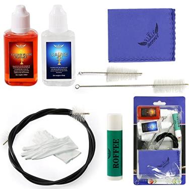 Imagem de Kit de limpeza e limpeza de trompete/corneta, kit de manutenção, óleo de válvula, graxa de corrediça, escova flexível, escova de válvula, 2 peças de escova de bocal, escova de válvula, graxa de cortiça, pano de limpeza e mais