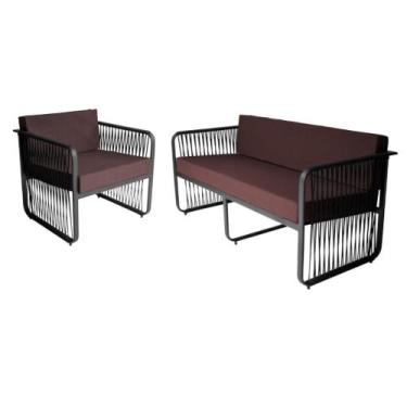 Imagem de Conjunto 1 Poltrona e 1 Namoradeira Santiago em Alumínio e Corda Náuti