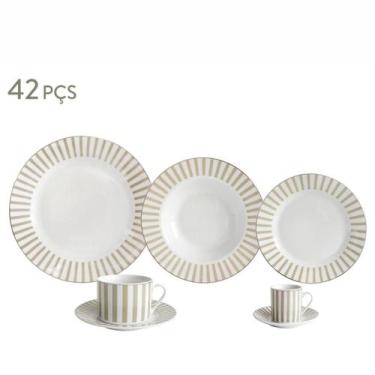 Imagem de Aparelho de Jantar e Chá 42pçs Charming Bege Porcelana Borda Ouro LHer