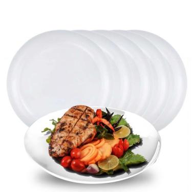 Imagem de Jogo de Prato de Vidro Branco Raso Redondo para Bolo e Pizza 25cm 6pcs