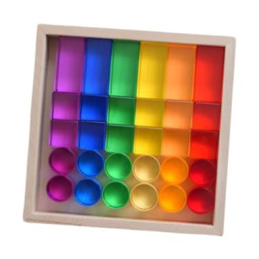 Imagem de Milageto Conjunto de blocos de construção de arco-íris, brinquedos empilháveis, conjunto de blocos de construção de percepção de cores para crianças, meninos e