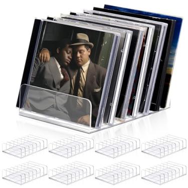 Imagem de Threehoney Pacote com 8 suportes de CD de acrílico transparente, caixa de armazenamento de DVD/CD, organizadores de expositores para até 14 caixas de DVD padrão para armazenamento e organização de