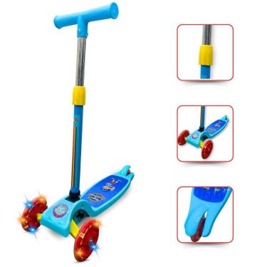 Imagem de Patinete 3 rodas Infantil com Led Luzes Azul Articulado dobrável até 30Kg Aventura