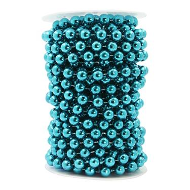 Imagem de Mandala Crafts Rolo de pérolas sintéticas azul-petróleo - carretel de corrente de pérolas falsas de 10 mm - 10 metros de fio de pérolas para decoração de festa de casamento de árvore de Natal
