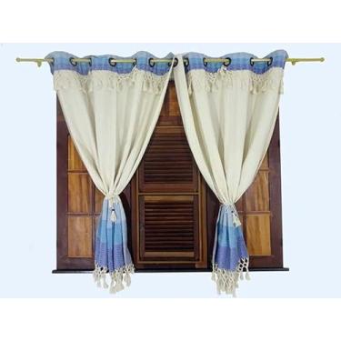 Imagem de Cortina Para Janela Tecido 100% Algodão 2 Folhas 1,80x2,60 COR AZUL