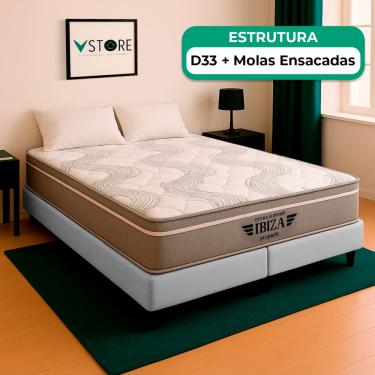 Imagem de Cama Box Baú Queen Branco e Colchão Ibiza Molas Vstore