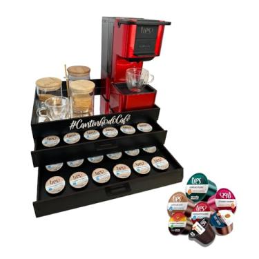 Imagem de BOXFAN Porta Cápsulas Espelhada 3 Corações Bandeja Cantinho do Café 2 Gavetas Suporte Organizador Cápsulas Três Corações Apoio Cafeteira Xicaras