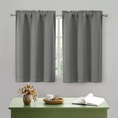 Imagem de OWENIE Cortinas de cozinha cinza claro 91 cm de comprimento, pequenas cortinas blecaute com isolamento térmico, camada sobre a pia, bolso para varão, meia janela, para banheiro, quarto, acampamento