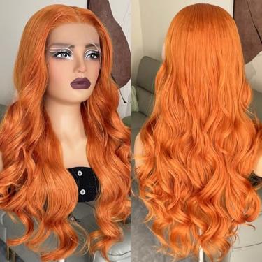 Imagem de ZAVIDE Peruca Sintética Ruiva De Renda Frontal Laranja, Onda Grande, Sem Cola, 13X5X1 Hd Para Mulheres