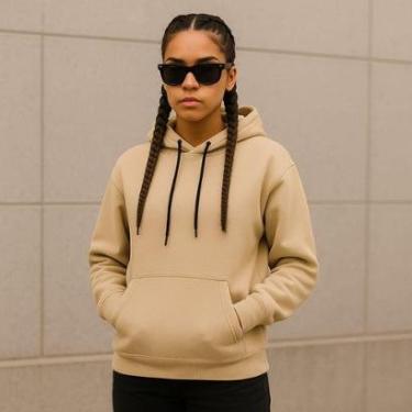 Imagem de Moletom Blusa de Frio Feminina Flanelada Canguro Com Capus-Feminino