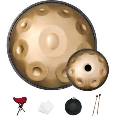 Imagem de Percussão De Tambor De Mão Dourada, Tambor De Aço De Panela De Mão 17 Notas 22 Polegadas 440hz Em Ré Menor Com Estojo De Handpan Macio, Suporte De Handpan Durável, Gold, 22 Inch 17 Notes