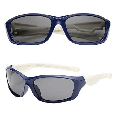 Imagem de Polarspex Flexível Infantil Meninos Esportes Embrulho Polarizado Óculos de sol – Sem BPA, Royal Blue + White | Polarized Smoke, Small