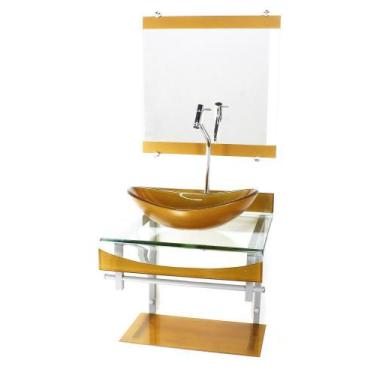 Imagem de Gabinete de vidro 40cm para banheiro curvado duplo pc cuba oval dourad