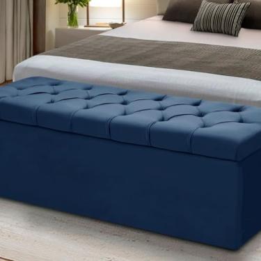 Imagem de Baú Queen Para Quarto: Cama Box em Madeira com Estofamento (Azul)