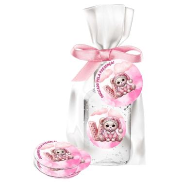 Imagem de kit 25 Lembrancinhas Alcool Gel Ursinha Rosa Maternidade e Chá De Bebê	