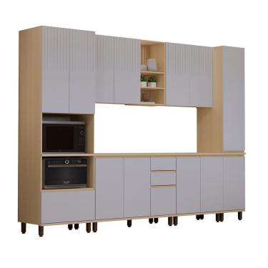 Imagem de Cozinha Completa 6 Pç Torre Tampo 310cm Aura Luciane Móveis Carvalho/cinza Cristal