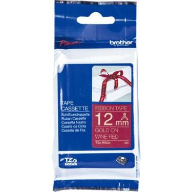 Imagem de Fita Brother TZE-RW34 12mm Ouro sobre Cetim Vinho