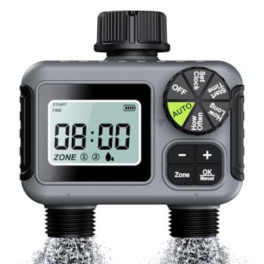 Imagem de Dsoon Temporizador de água de 2 zonas para mangueira de jardim, irrigador inteligente com atraso de chuva, temporizador de água de zona dupla, sensor de chuva + modos manuais/automáticos | Atualização