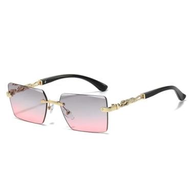 Imagem de JRLLFD Óculos de sol sem aro da moda, retangular, feminino, masculino, pequeno, para mulheres, masculino, verão (cinza, rosa)