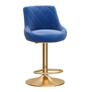 Imagem de Bancos De Bar Ajustáveis, Cadeiras De Bar Com Encosto E Apoio Para Os Pés, Banqueta De Sala De Jantar Para Café Da Manhã Para Ilha De Cozinha, Assento De Veludo Pernas De Metal Doura, Blue