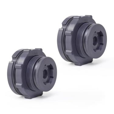 Imagem de ChillWaves Adaptador de conector de rosca dupla de encaixe de anteparo de PVC de 1-1/5.1 cm com plugues para tanque de água, aquários, barris de chuva (pacote com 2)