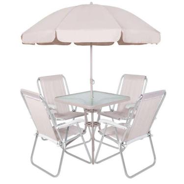 Imagem de Conjunto Petrópolis para Jardim com Mesa Cadeira e Guarda Sol 86207 Bege BEL