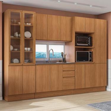 Imagem de Cozinha Modulada 310cm 15 Portas 3 Gavetas Ciela Kappesberg, Canela