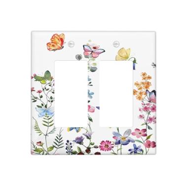 Imagem de Boho Borboleta Flor Selvagem Floral Jardim Duplo Rocker Light Switch Cover 2 Conjuntos Decora Placa de Parede Decorativa Placa de Interruptor Elétrica GFCI Painel de Casa de Fazenda para Casa de Banho