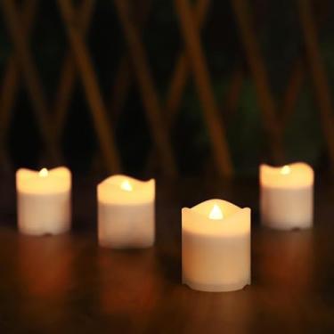 Imagem de Velas solares, à prova d'água, 4 peças de velas votivas recarregáveis do anoitecer ao amanhecer, luzes de chá solares cintilantes sem chamas para pátio, quintal, deck, janela, decoração de lanterna