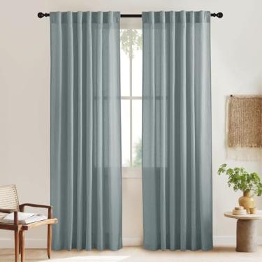 Imagem de KGORGE Cortinas transparentes longas de 213 cm para quarto, sala de estar, café, cortinas de fazenda com filtro de luz, textura de linho, semitransparente, 52 de largura, azul pedra, 1 par