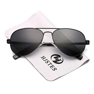 Imagem de Óculos de sol aviador polarizado infantil – Óculos de sol polarizados HOHENS para rosto pequeno, feminino, masculino, lentes de proteção UV400, 52 mm, B5 (preto/cinza), MM
