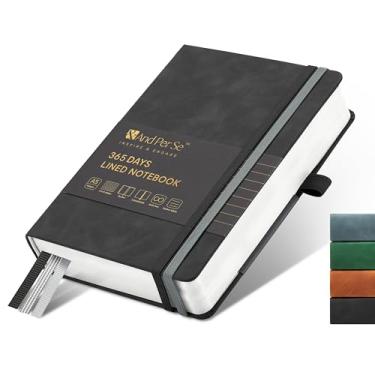 Imagem de &And Per Se Caderno pautado com 365 páginas, caderno de papel grosso pautado universitário A5 14,5 x 20,3 cm, cadernos de capa dura para mulheres, homens, escritório, escola (preto)
