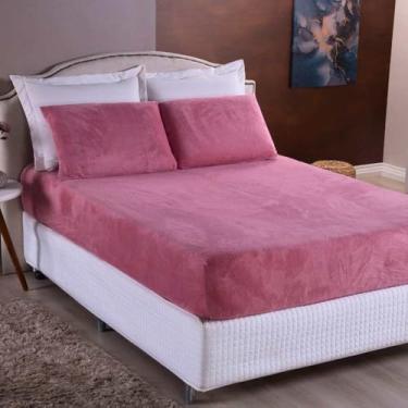 Imagem de Lençol De Plush 3 Peças Solteiro Casal Padrão Queen King COM ELÁSTICO A VOLTA TODA(Rosê,Queen 3 Peças)