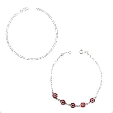 Imagem de Kit Pulseira Para Casal Grumet 3X1 e Olho Grego em Prata Hipoalergênica