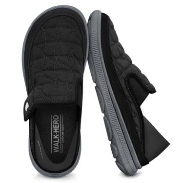 Imagem de Chinelos masculinos para fascite plantar, sapatos masculinos casuais sem cadarço com suporte de arco, chinelos ortopédicos para uso doméstico, uso interno e externo para alívio da dor, Preto, 42