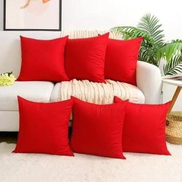 Imagem de capa almofada conjunto com 6 almofadas decorativas de peluche (cores sólidas) 45X45 cm sem enchimento capa para almofada (VERMELHO LISO)
